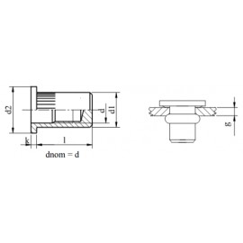 Nitonakrętka nieprzelotowa z trzpieniem cylindrycznym radełkowanym z kołnierzem walcowym GAL ZN