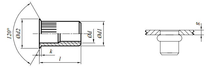 Nitonakrętka przelotowa z trzpieniem cylindrycznym radełkowanym z kołnierzem stożkowym zredukowanym Ocynk Galwaniczny