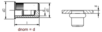 Nitonakrętka nieprzelotowa z trzpieniem cylindrycznym radełkowanym z kołnierzem stożkowym zredukowanym Ocynk Galwaniczny